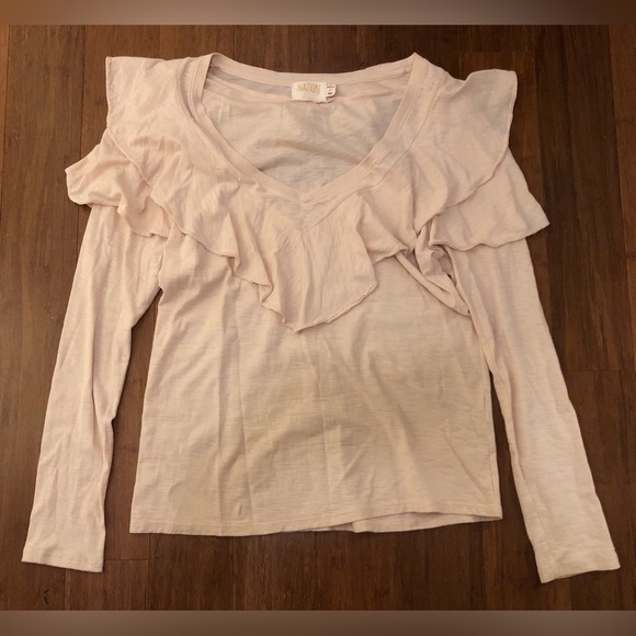 Nation LTD top S Kelsey Beige Ruffle Luxury Romantic long sleeve - Picture 3 of 15